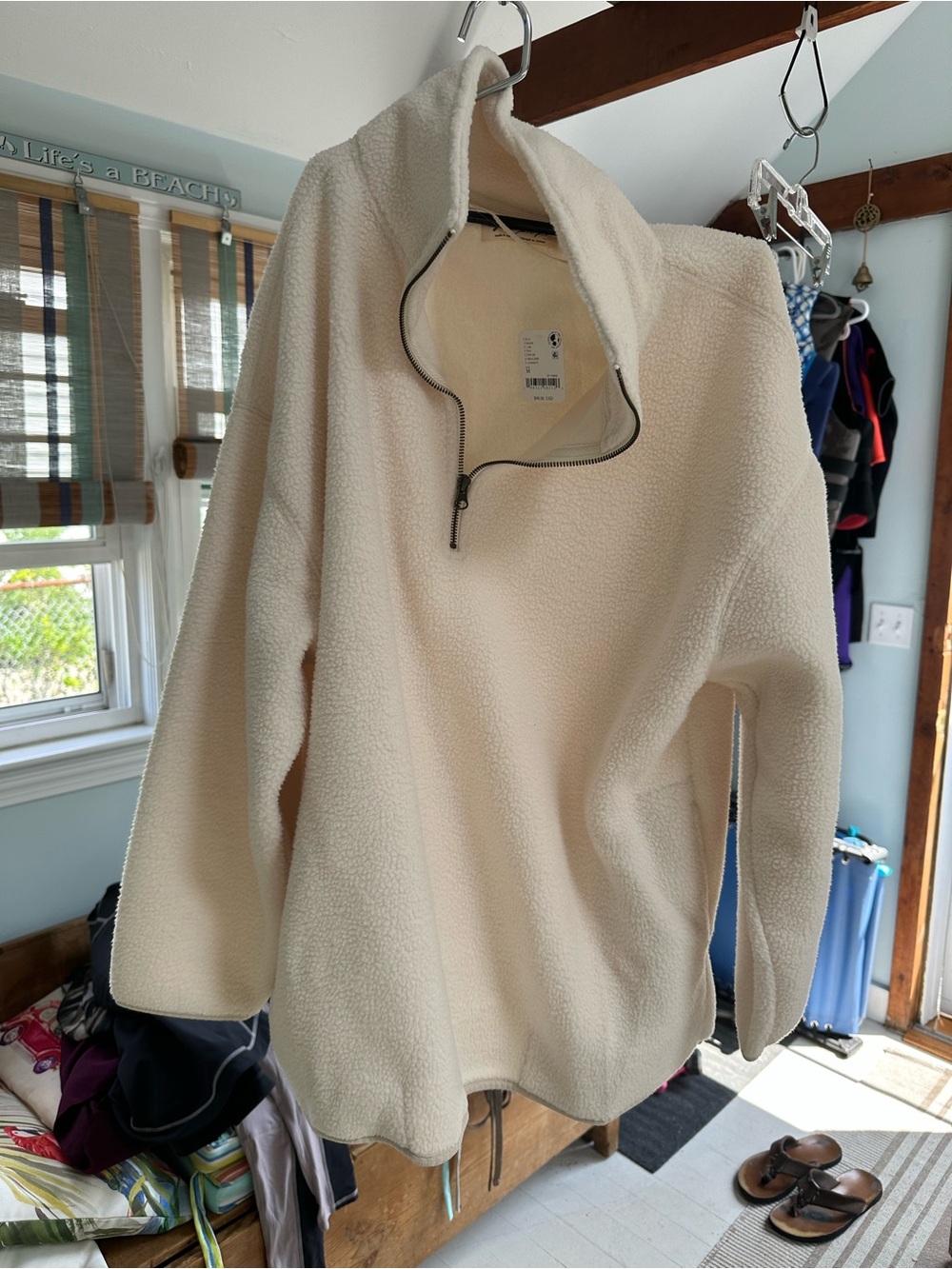 Free People Cream Sherpa Half-Zip Turtleneck Pullover